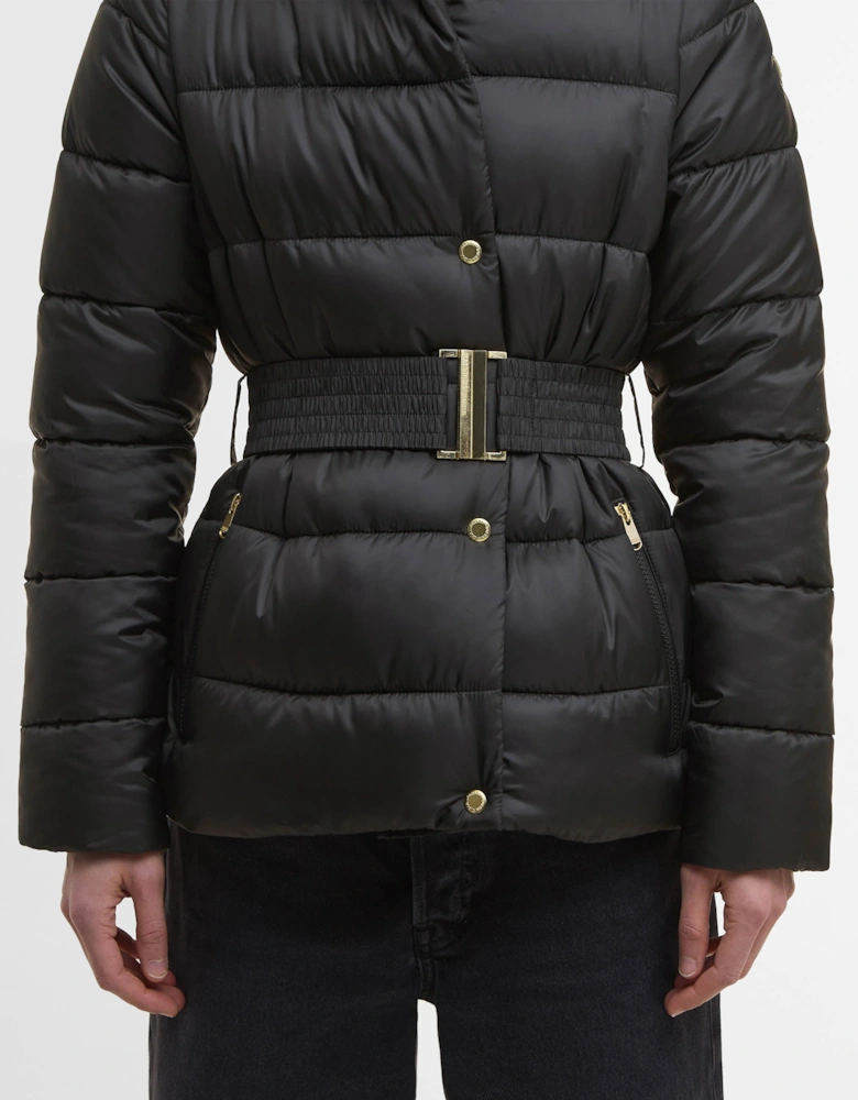 Short Track Line Womens Puffer Jacket - Black/Jasmine Leopard Print