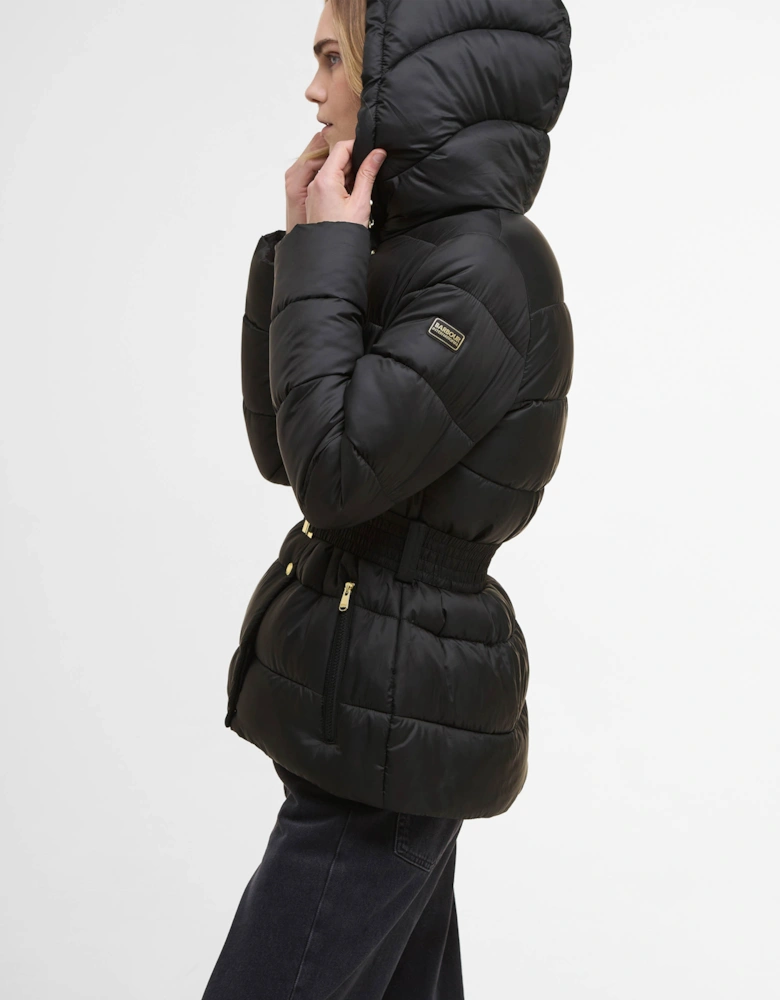 Short Track Line Womens Puffer Jacket - Black/Jasmine Leopard Print