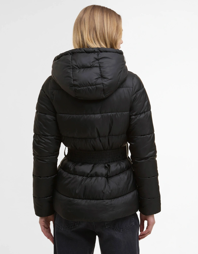 Short Track Line Womens Puffer Jacket - Black/Jasmine Leopard Print