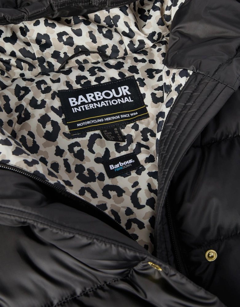 Short Track Line Womens Puffer Jacket - Black/Jasmine Leopard Print