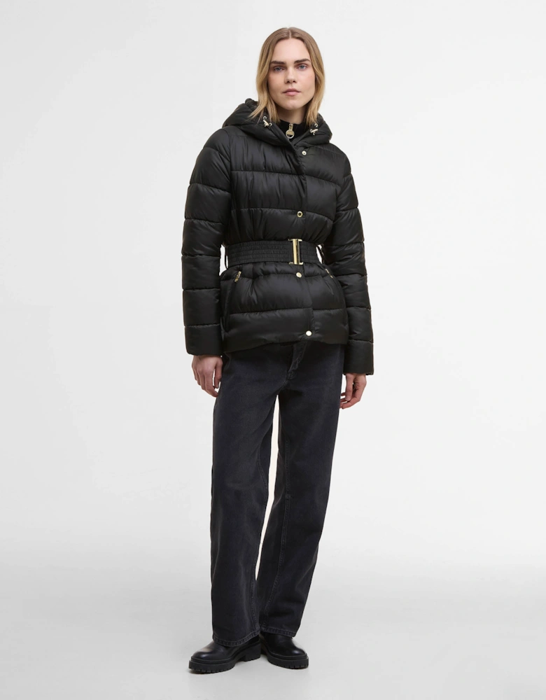 Short Track Line Womens Puffer Jacket - Black/Jasmine Leopard Print