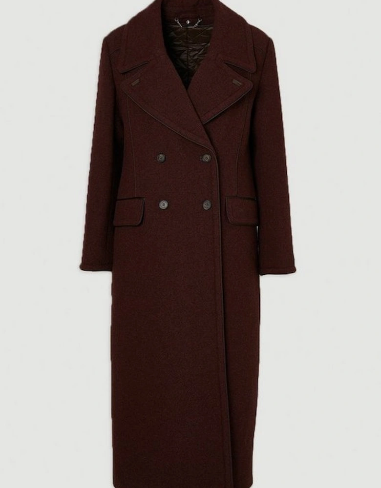 Wool Hybrid Double Breasted Tailored Midi Coat With Removable Padded Lining