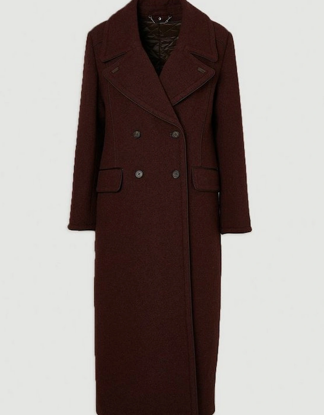 Wool Hybrid Double Breasted Tailored Midi Coat With Removable Padded Lining