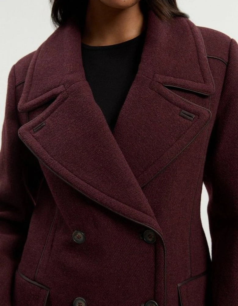 Wool Hybrid Double Breasted Tailored Midi Coat With Removable Padded Lining