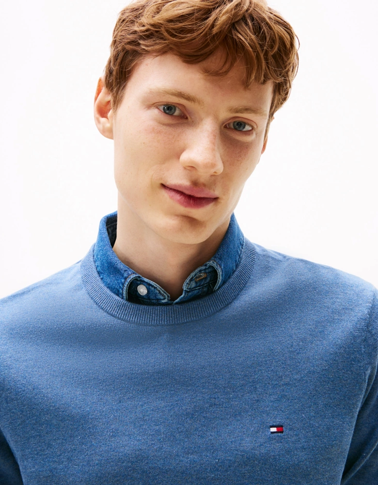 Essential Cotton Crew Neck Mens Sweatshirt - Petrol Blue Heather