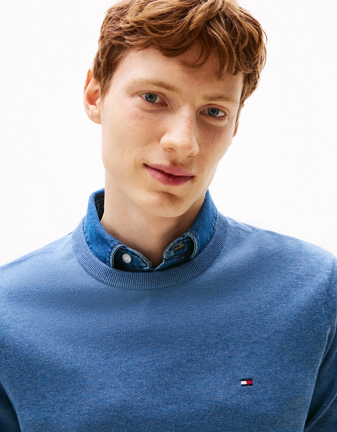 Essential Cotton Crew Neck Mens Sweatshirt - Petrol Blue Heather
