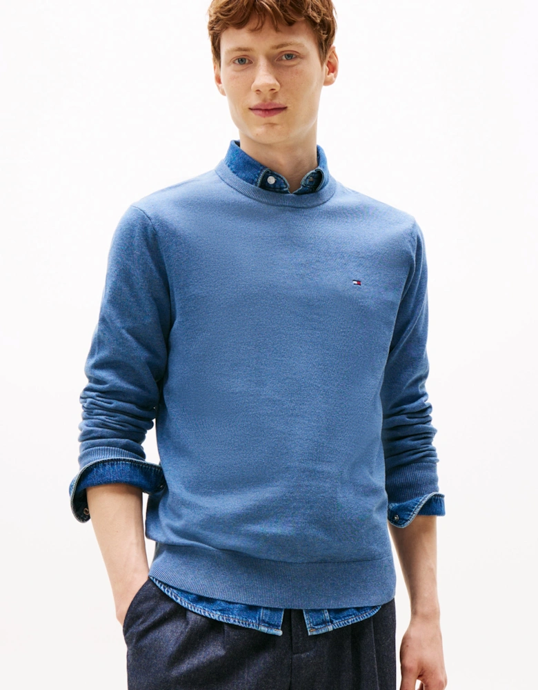 Essential Cotton Crew Neck Mens Sweatshirt - Petrol Blue Heather