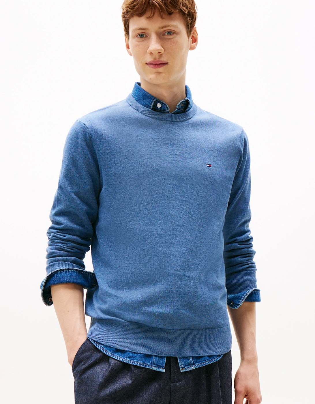Essential Cotton Crew Neck Mens Sweatshirt - Petrol Blue Heather, 6 of 5