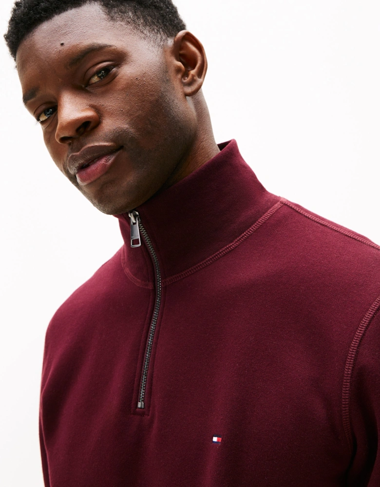 Essential Fleece Mens Half Zip Sweatshirt - Deep Burgundy