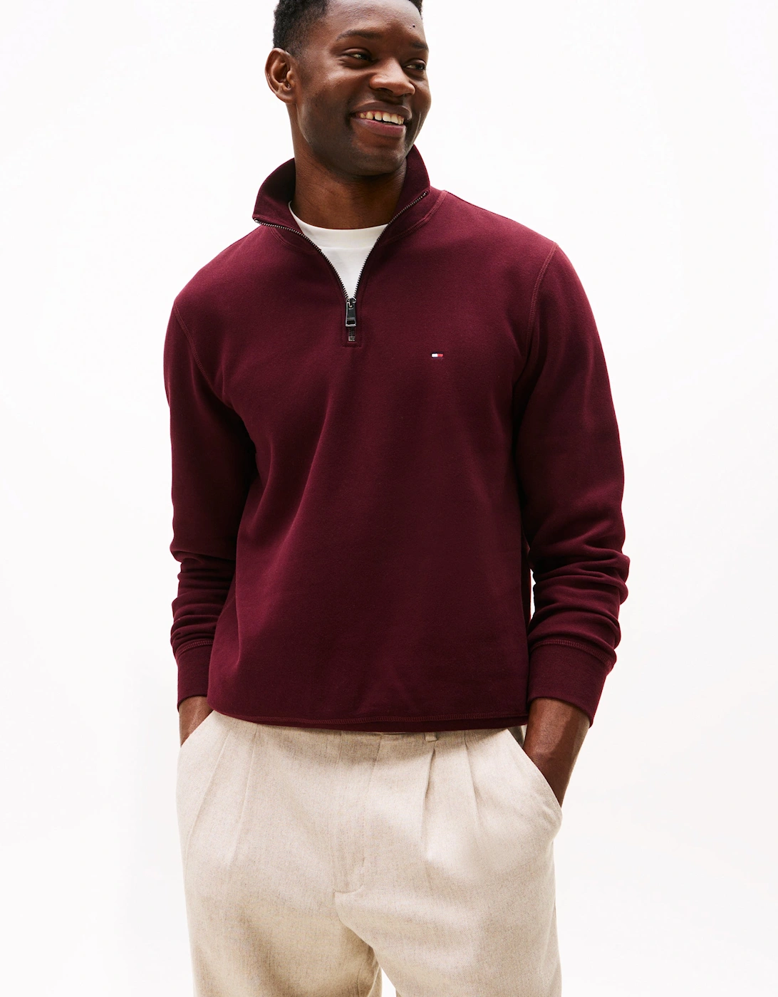 Essential Fleece Mens Half Zip Sweatshirt - Deep Burgundy, 6 of 5