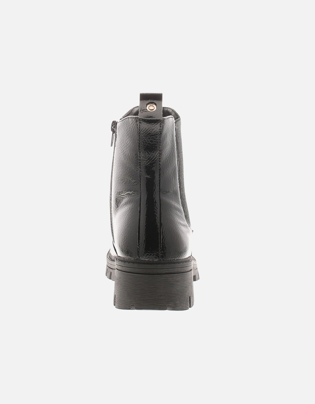 Womens Ankle Boots Elastic Gusset Side Drill Zip Fastening black patent U