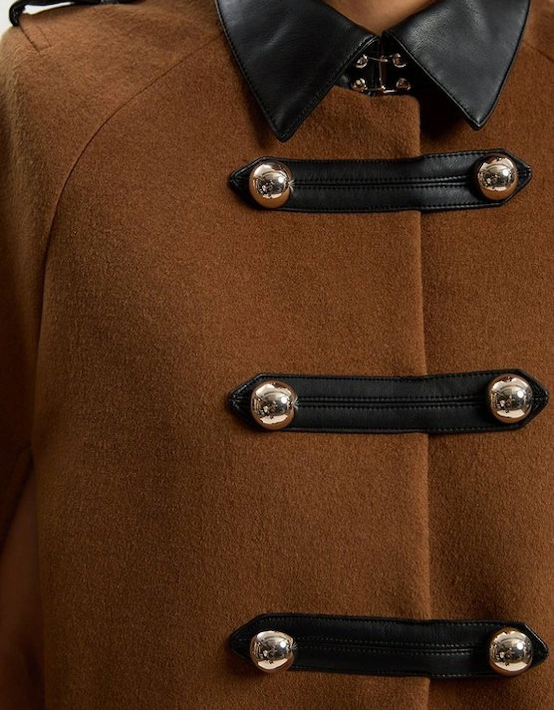 Brushed Wool PU Mix Tailored Cape Short Coat