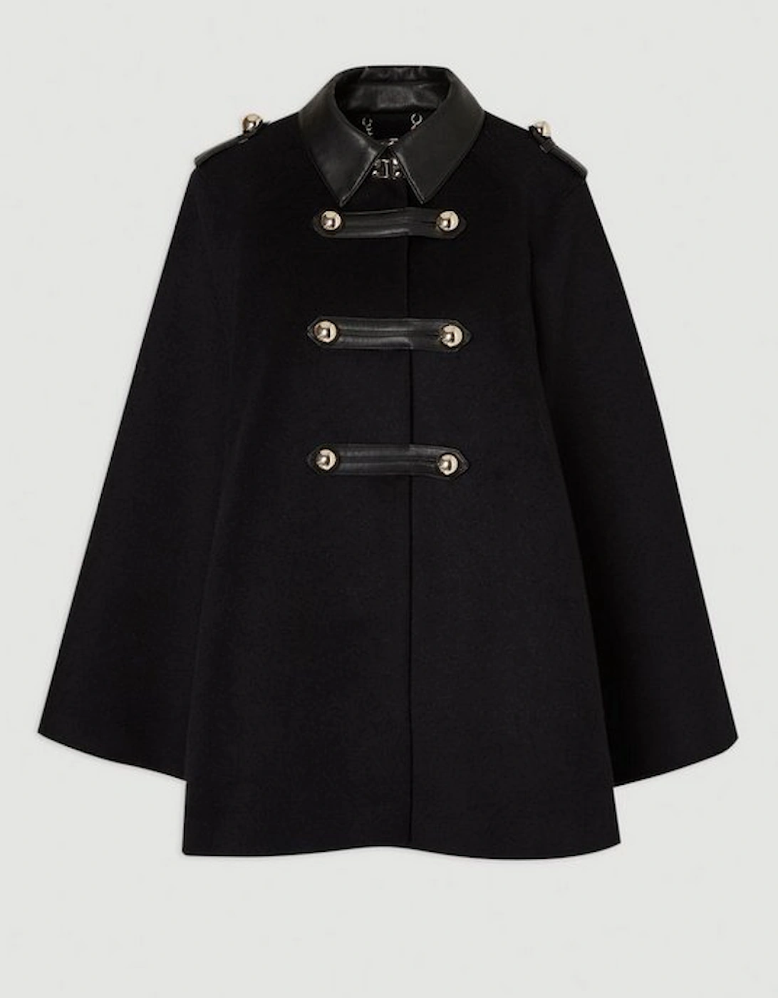 Brushed Wool PU Mix Tailored Cape Short Coat