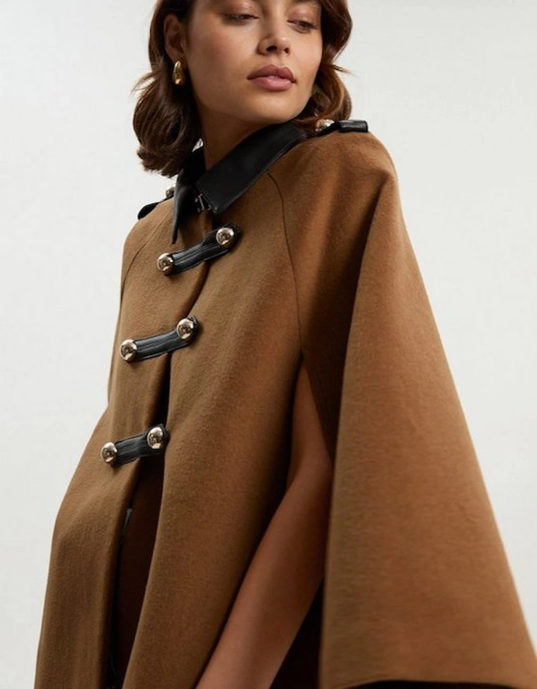 Brushed Wool PU Mix Tailored Cape Short Coat