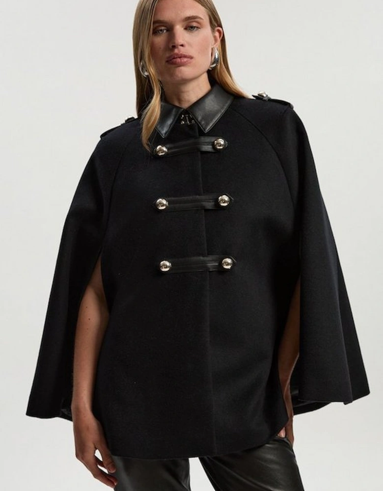 Brushed Wool PU Mix Tailored Cape Short Coat