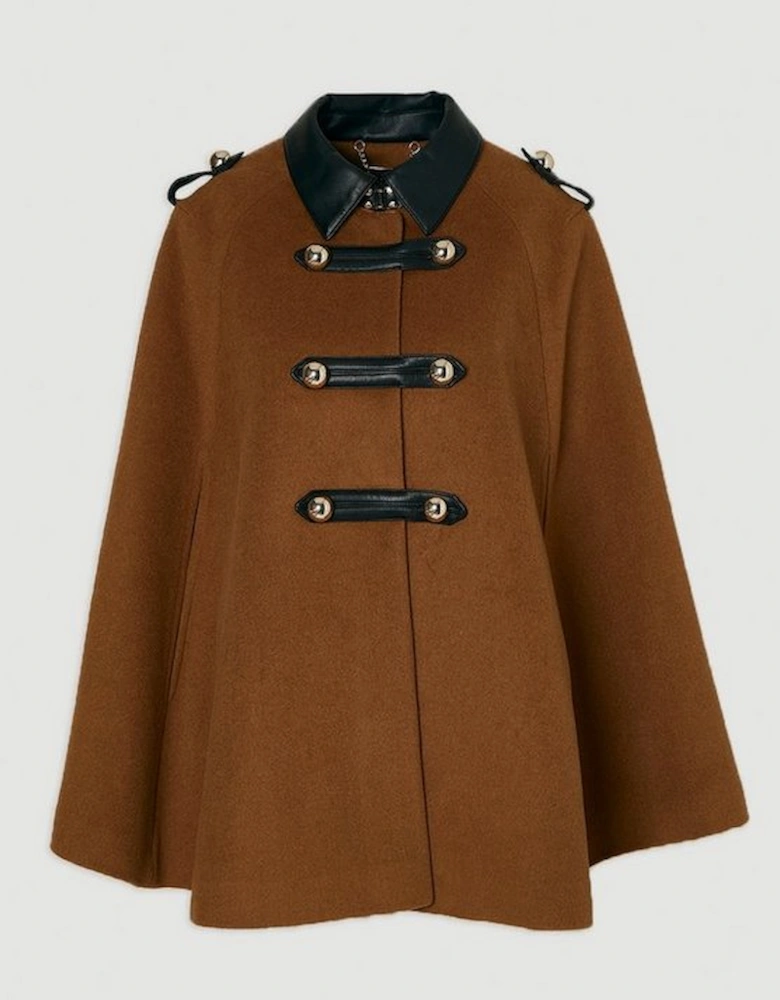 Brushed Wool PU Mix Tailored Cape Short Coat