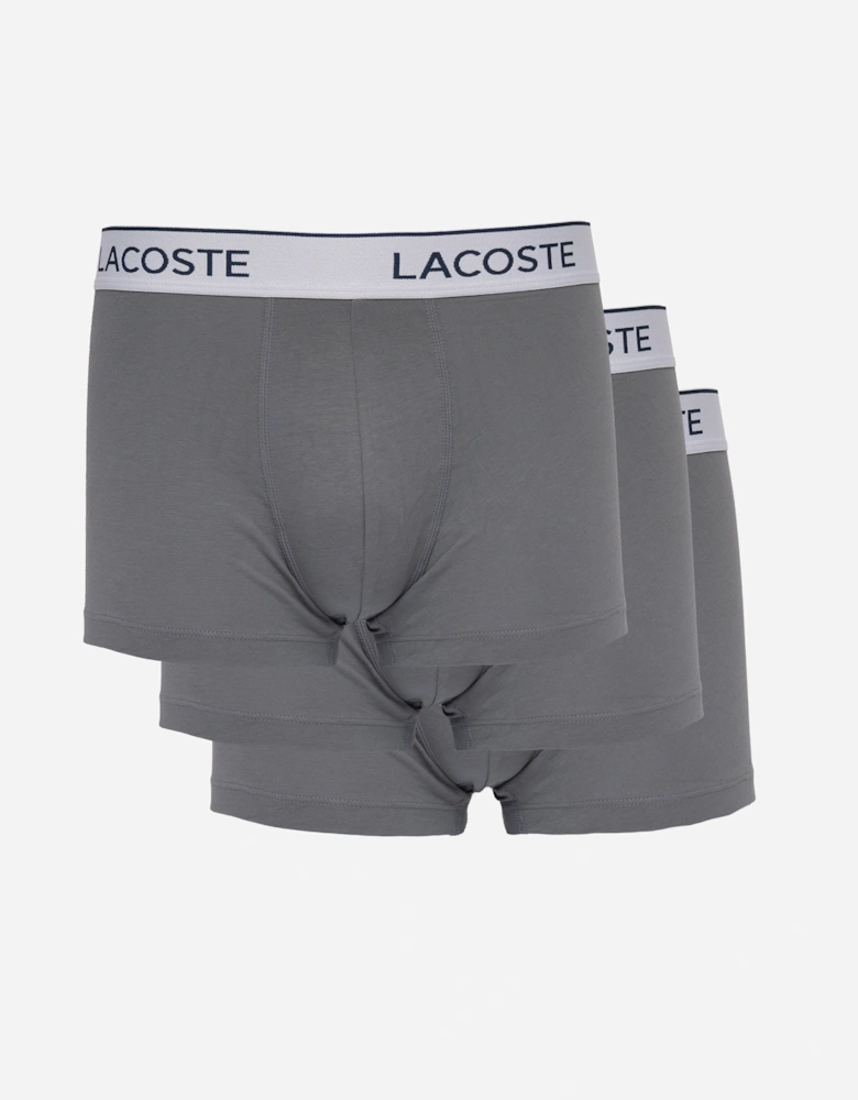 3-Pack Contrast Stripe Stretch Cotton Mens Trunks - Lead Grey S6K