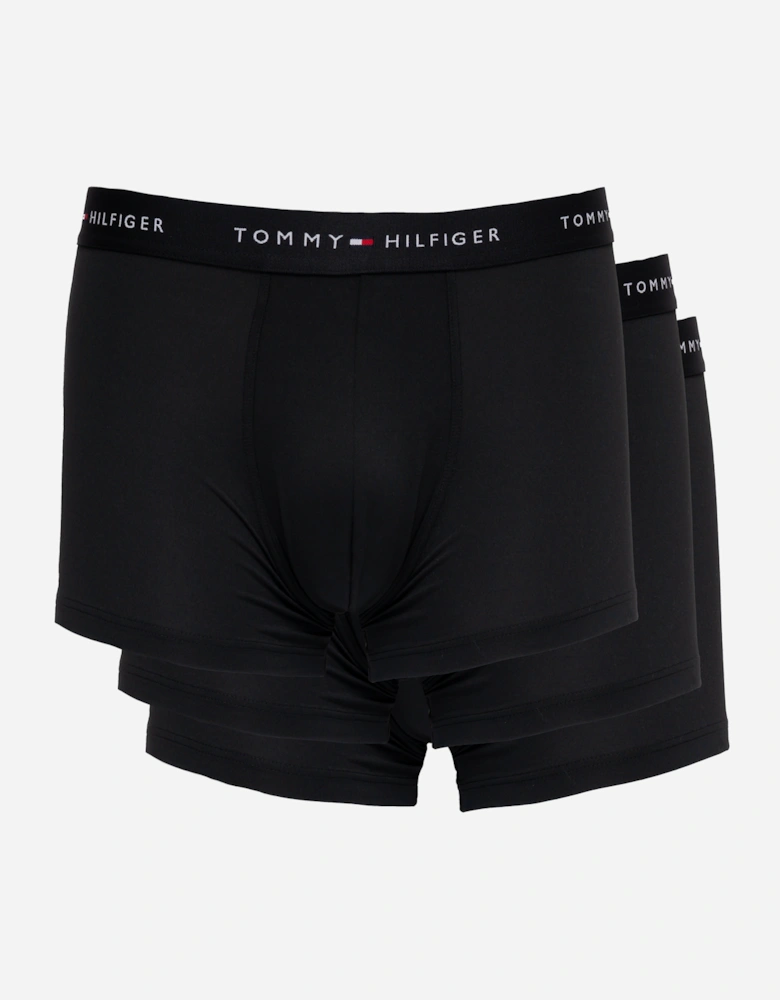 3 Pack Logo Waistband Mens Trunks - Black/Black/Black