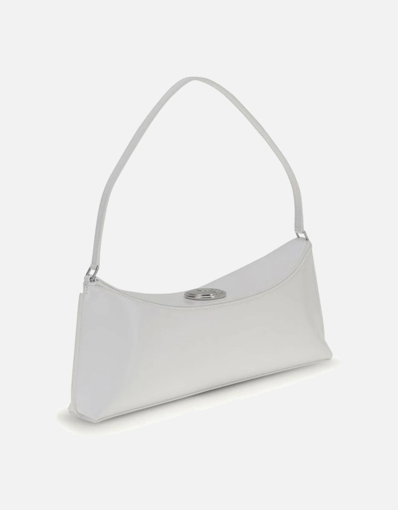 Leather Quilted Shoulder Bag with Chain Strap Women - White