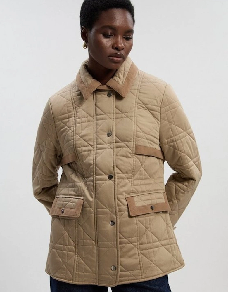 Quilted Padded Cord Mix Short Coat
