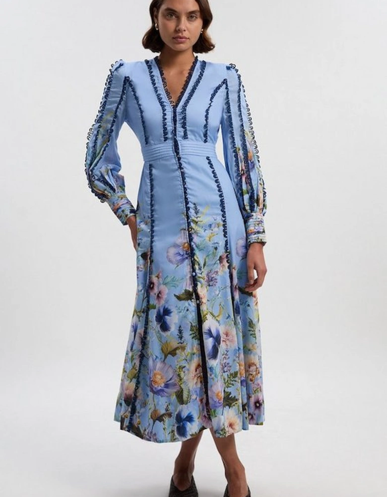 Trailing Floral Woven Plunge Maxi Dress