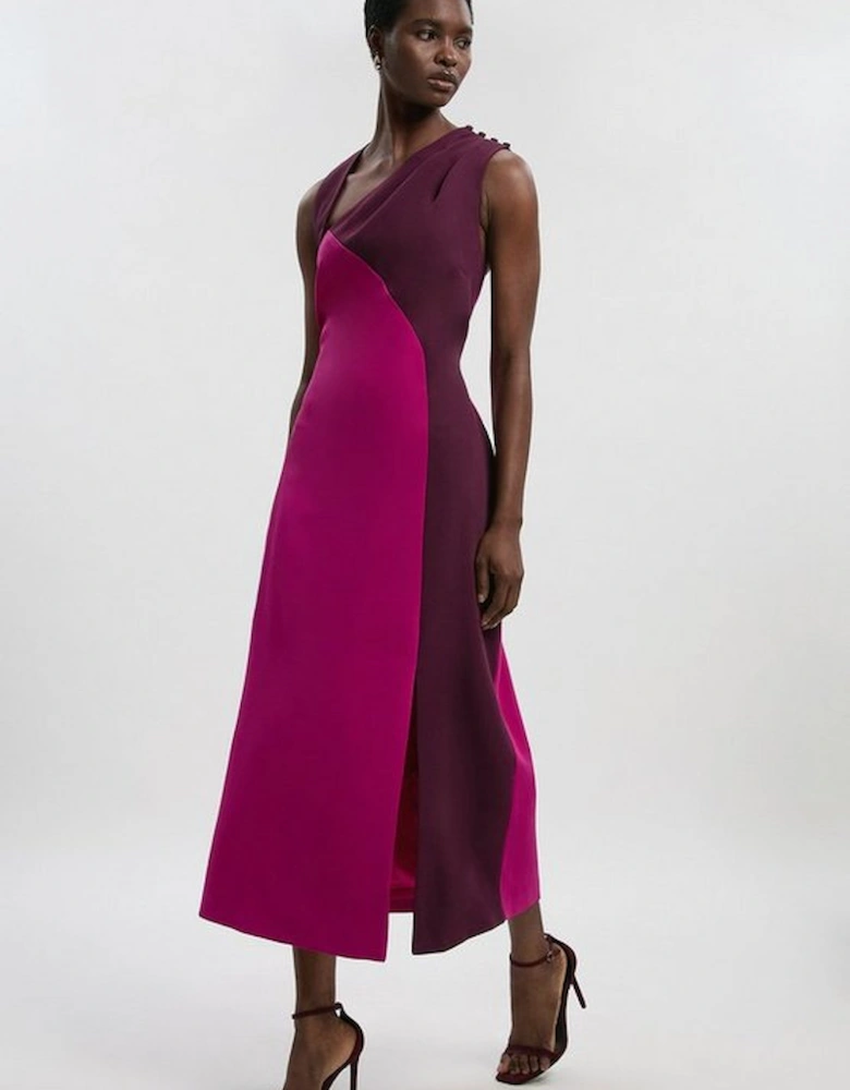 Soft Tailored Colour Block Halter Neck Midi Dress