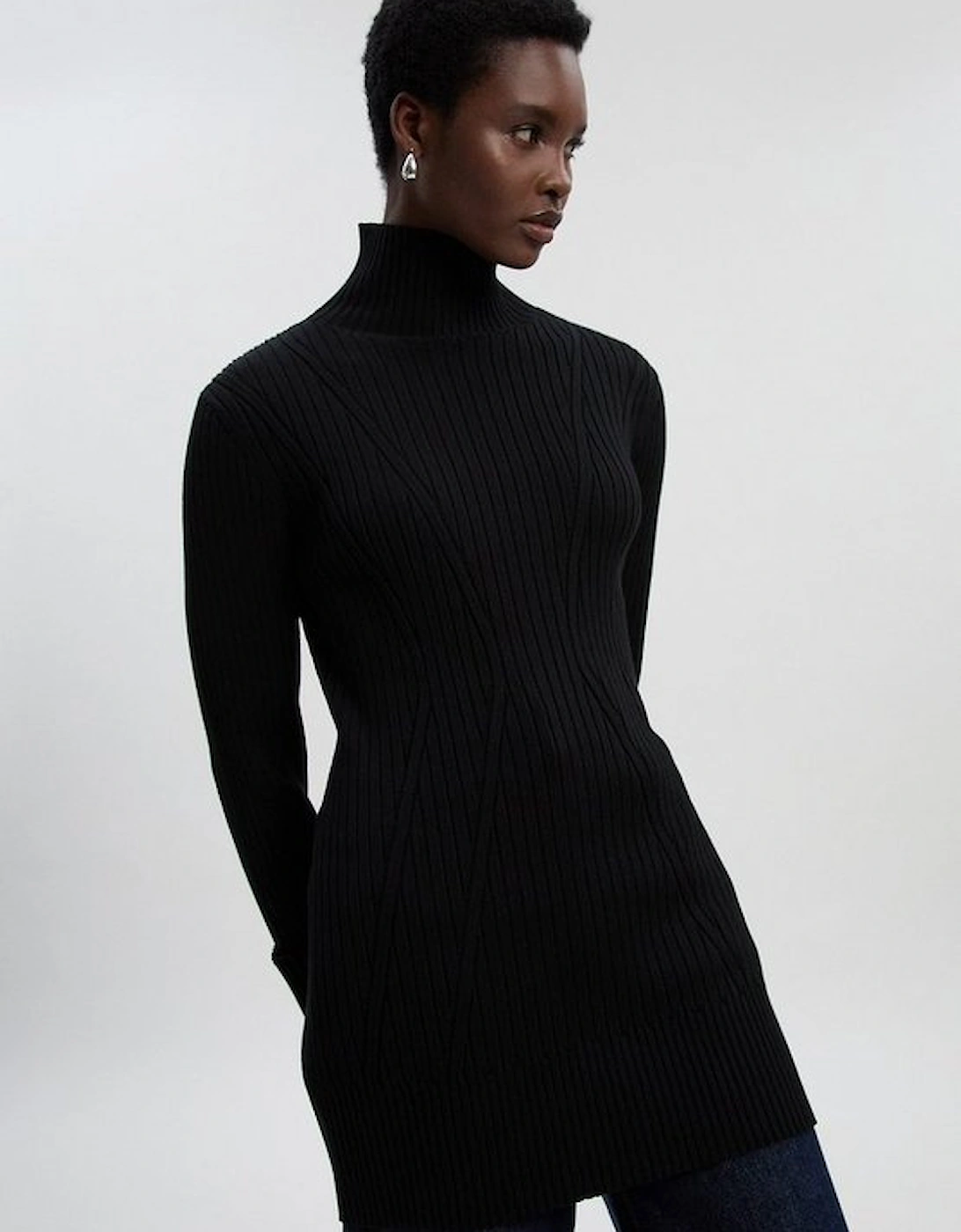 Rib High Neck Longline Knitted Top, 4 of 3
