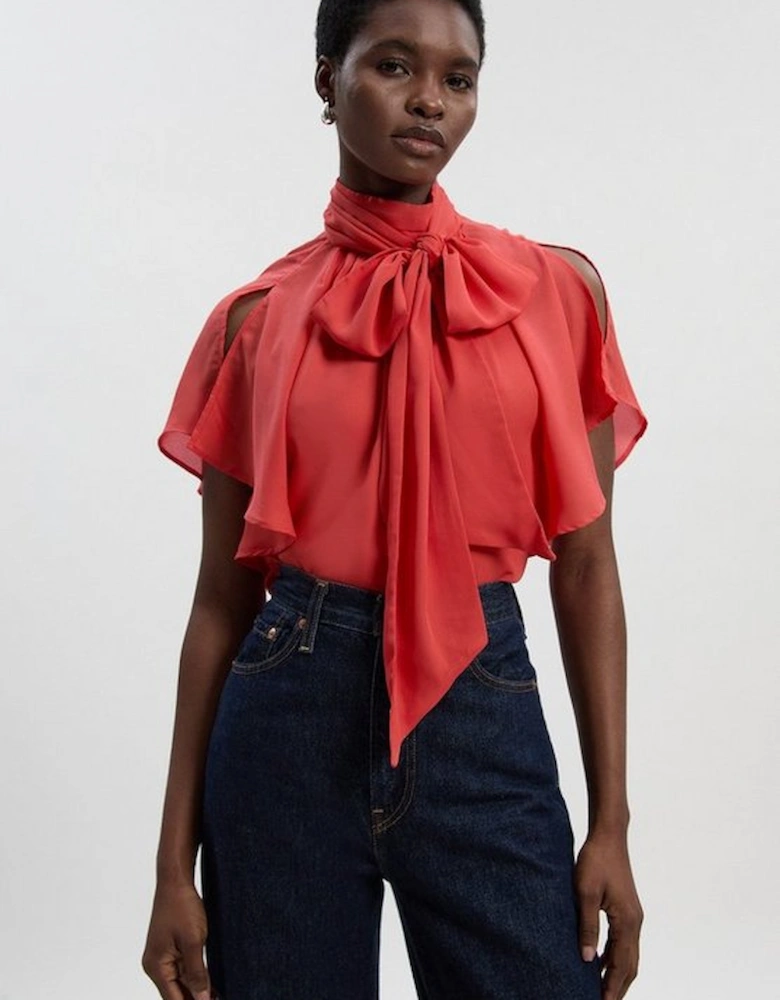 Pussy Bow Tie Woven Georgette Blouse