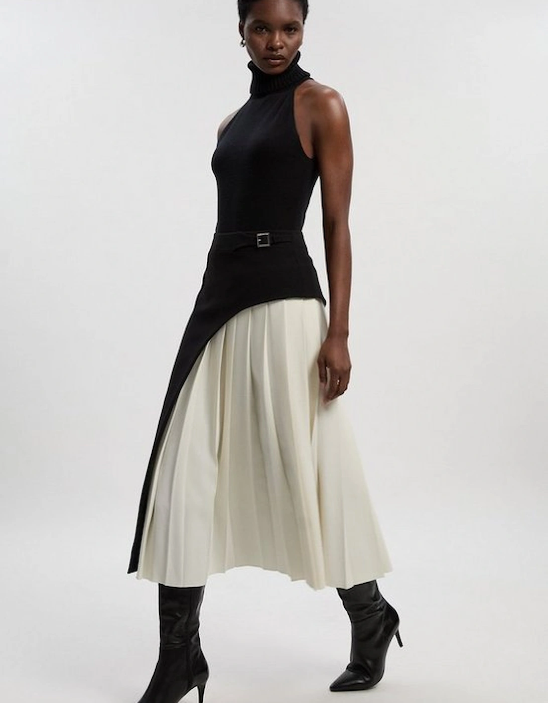 Tailored Buckle Detail Pleated Midi Skirt, 5 of 4