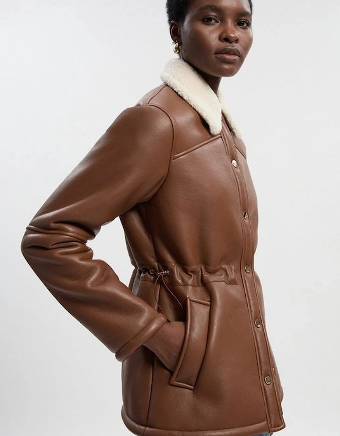 Faux Fur Collar Waisted Coat, 4 of 3