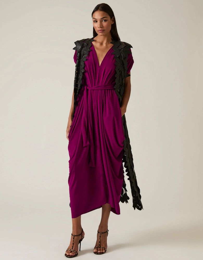 Draped Magenta Purple Midi Dress
