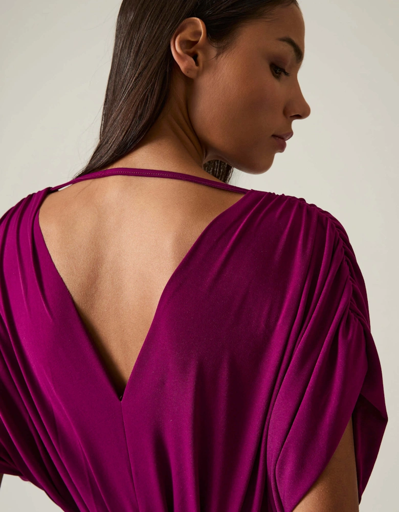 Draped Magenta Purple Midi Dress