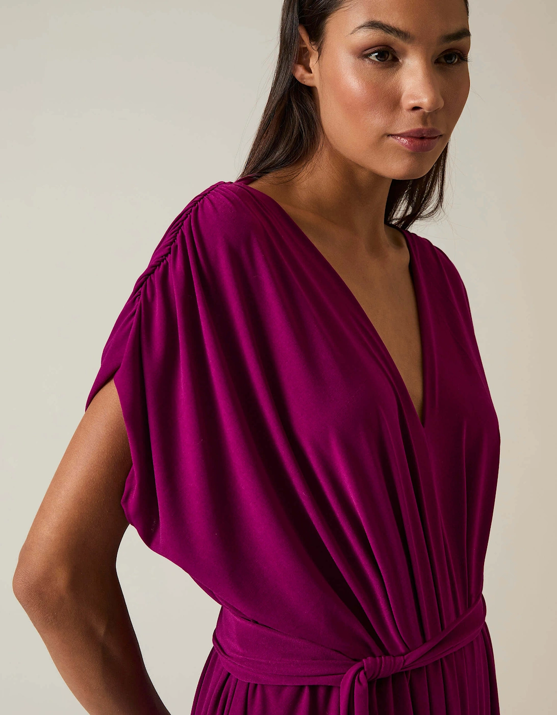 Draped Magenta Purple Midi Dress