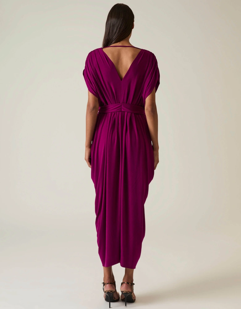Draped Magenta Purple Midi Dress