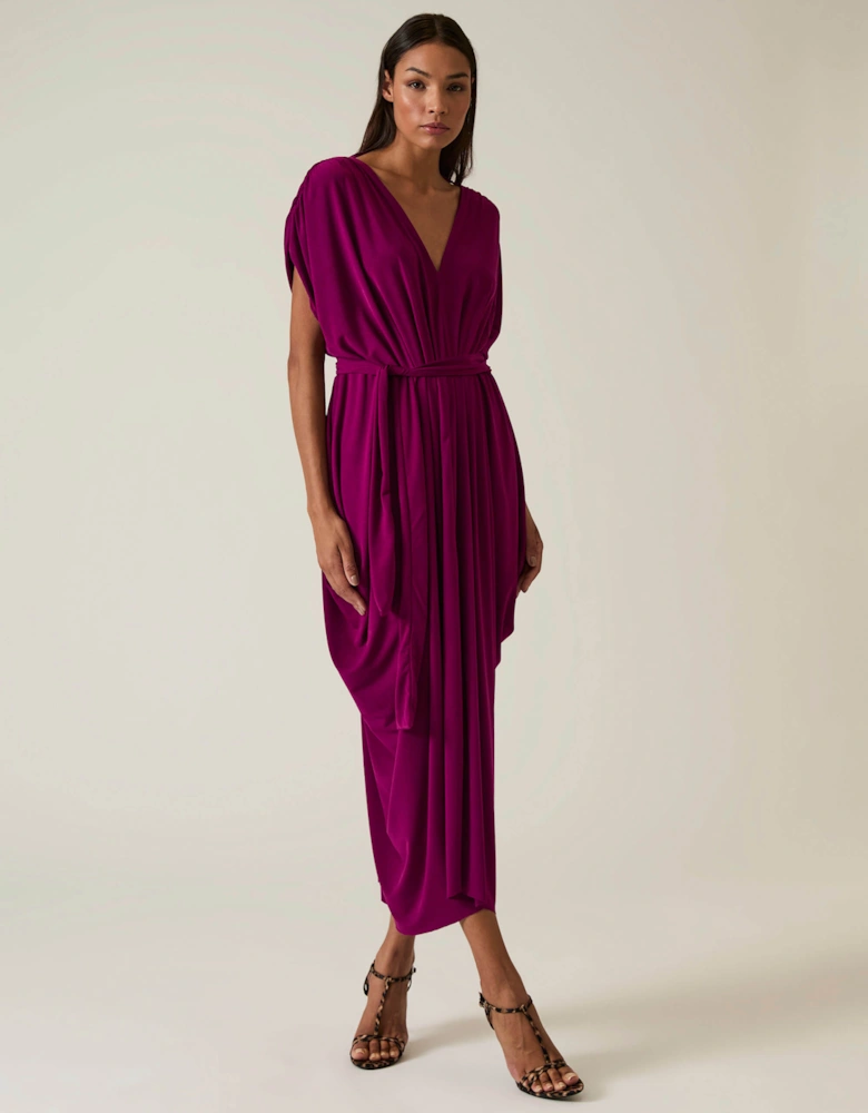 Draped Magenta Purple Midi Dress