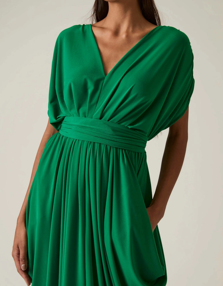Draped Emerald Green Midi Dress