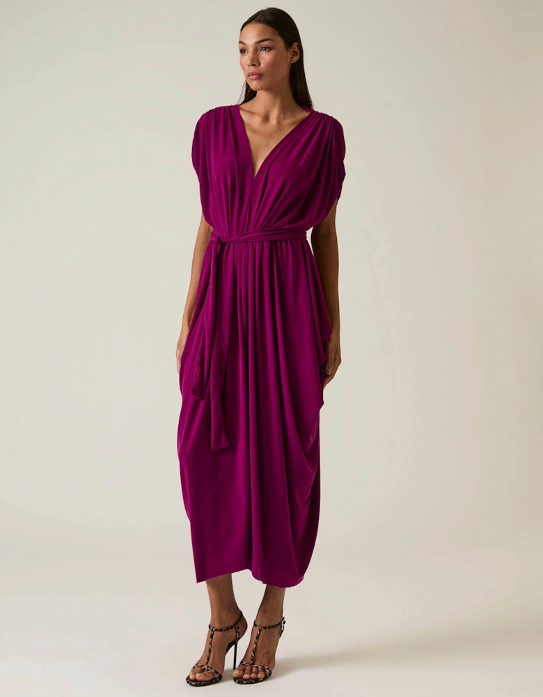 Draped Magenta Purple Midi Dress
