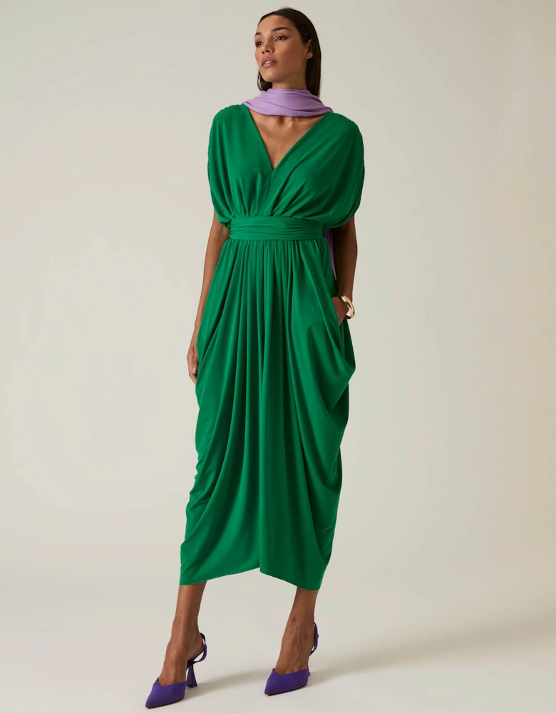Draped Emerald Green Midi Dress