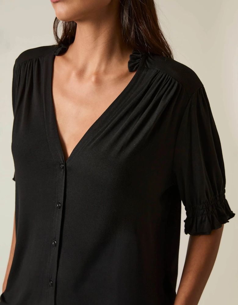 Black V-neck Jersey Blouse
