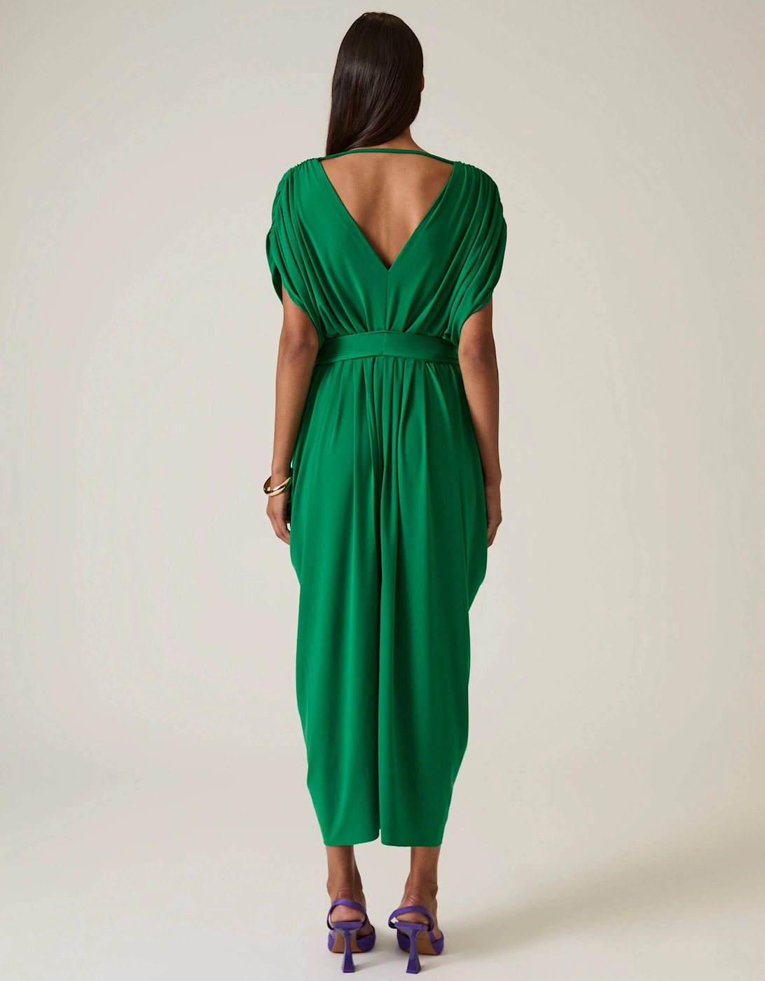 Draped Emerald Green Midi Dress