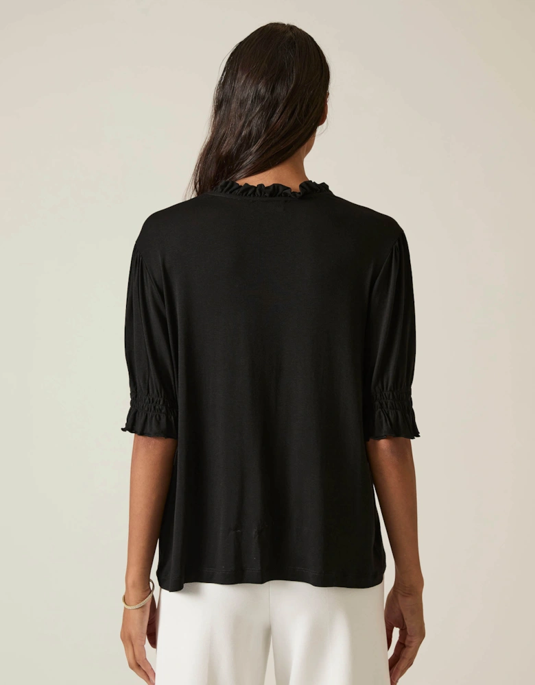 Black V-neck Jersey Blouse