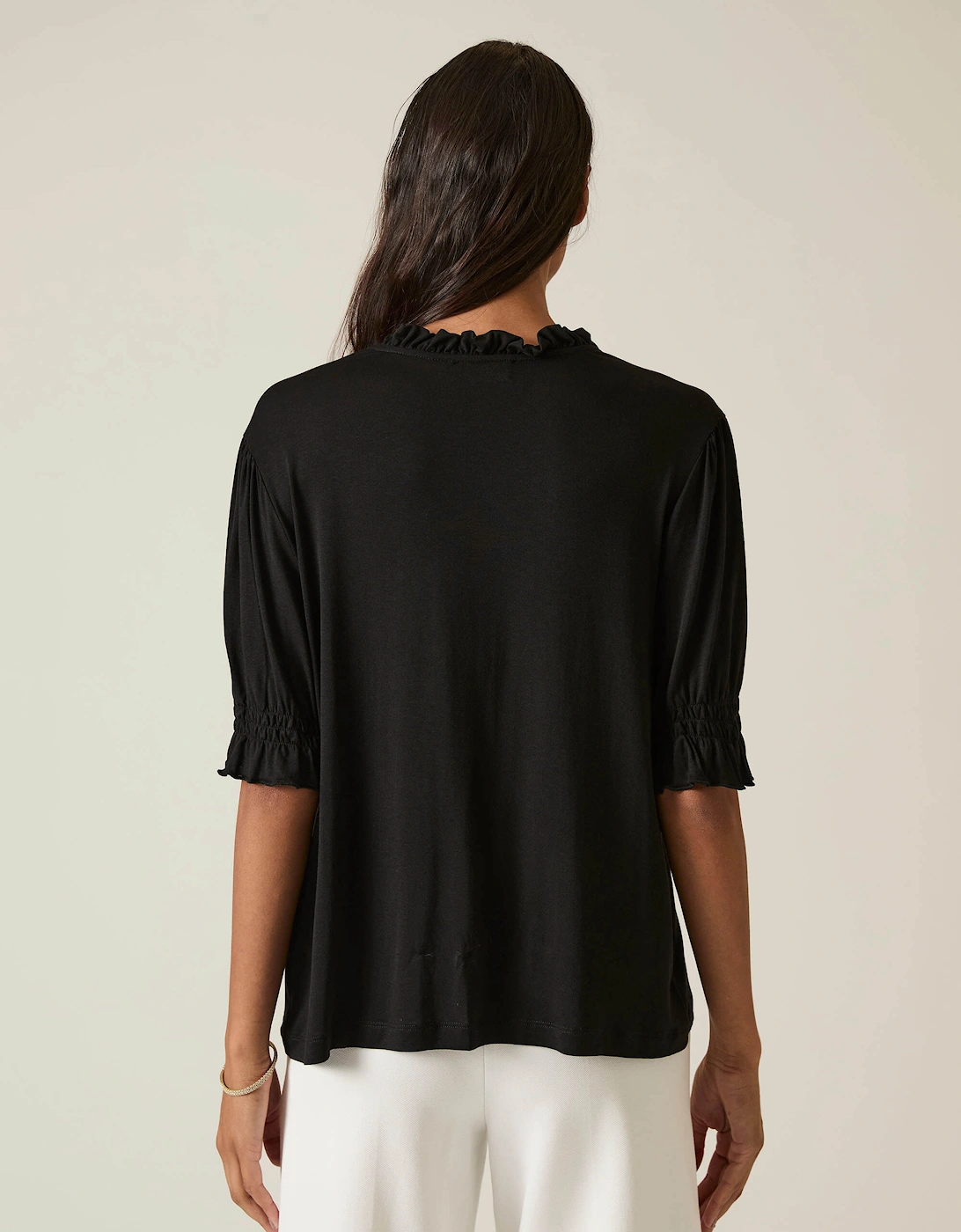 Black V-neck Jersey Blouse