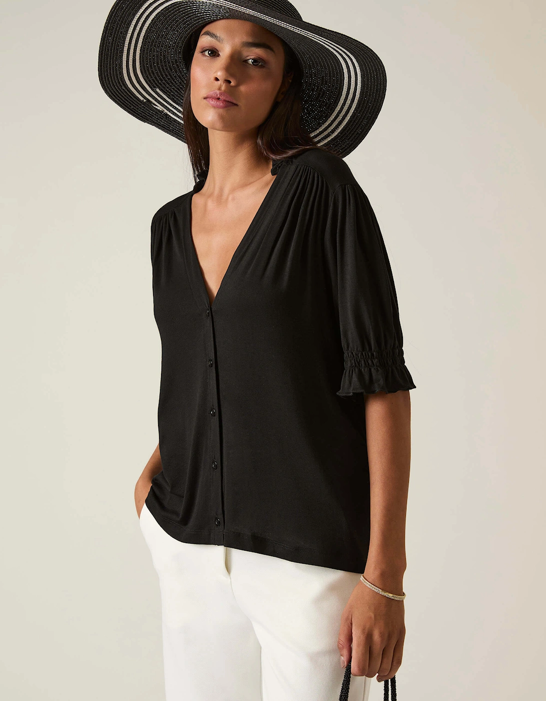 Black V-neck Jersey Blouse, 8 of 7
