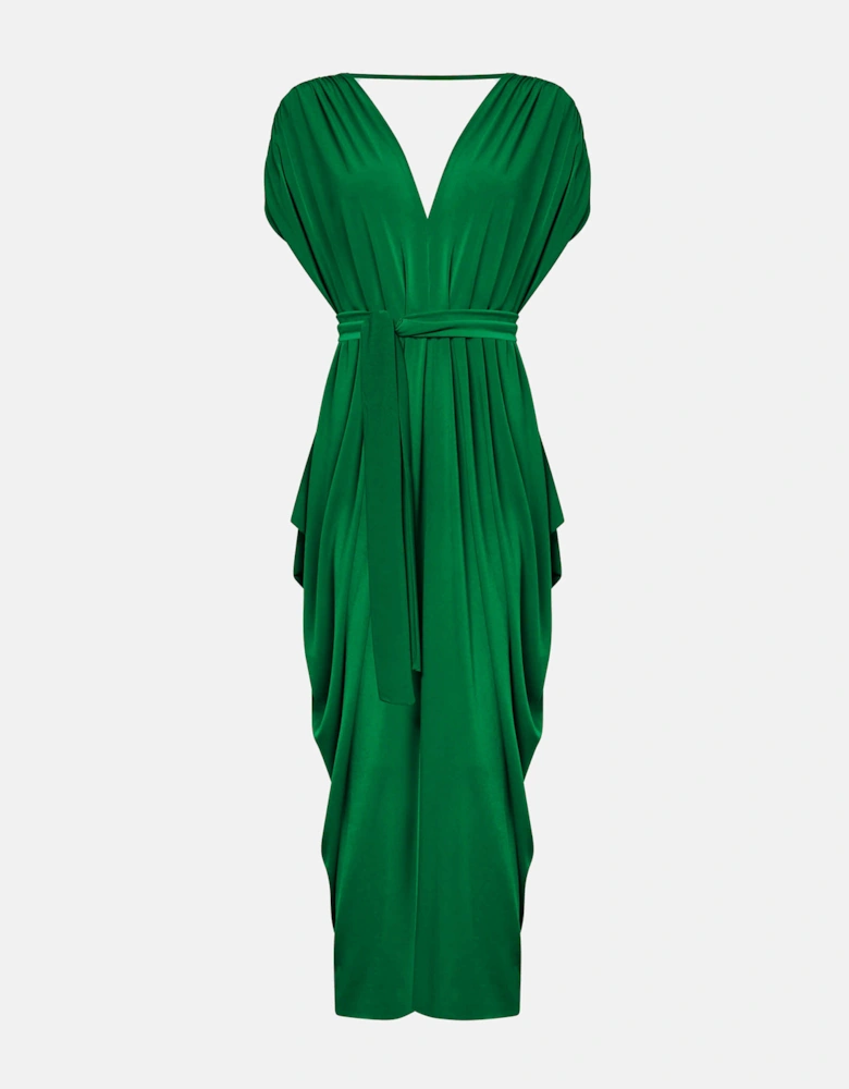 Draped Emerald Green Midi Dress