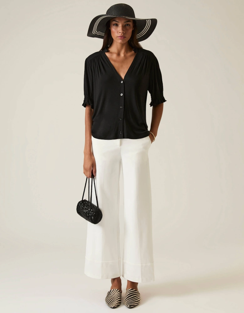Black V-neck Jersey Blouse