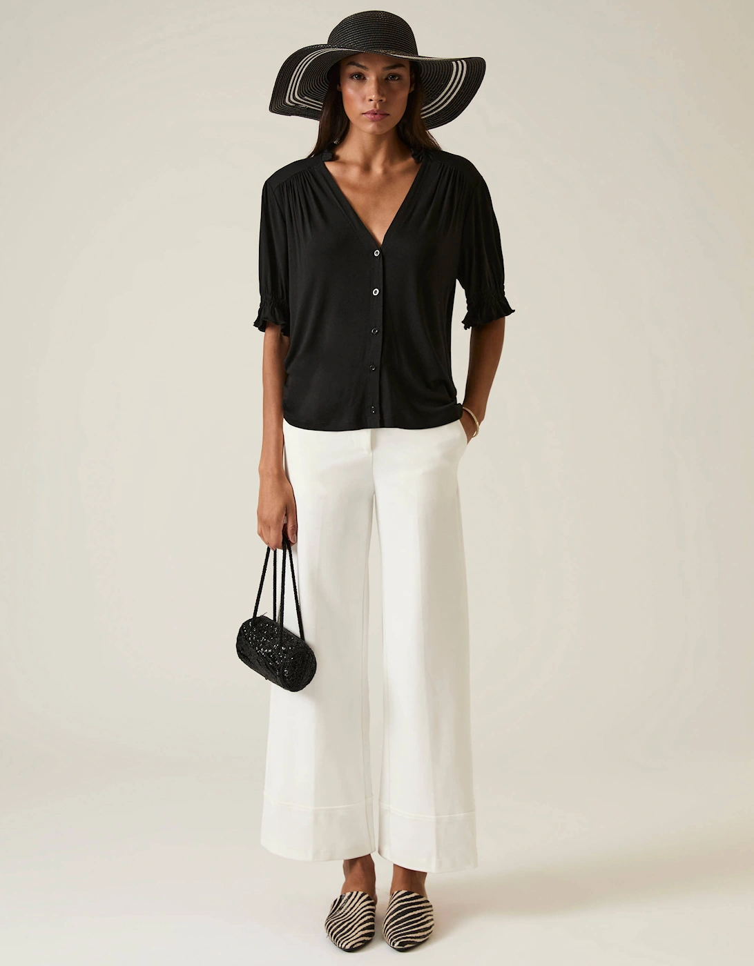 Black V-neck Jersey Blouse