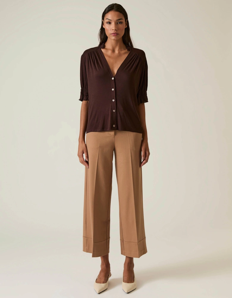 Brown V-neck Jersey Blouse