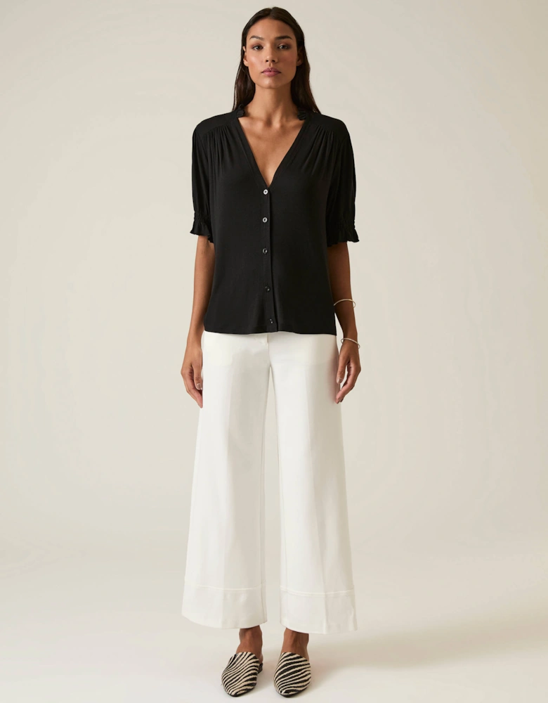 Black V-neck Jersey Blouse