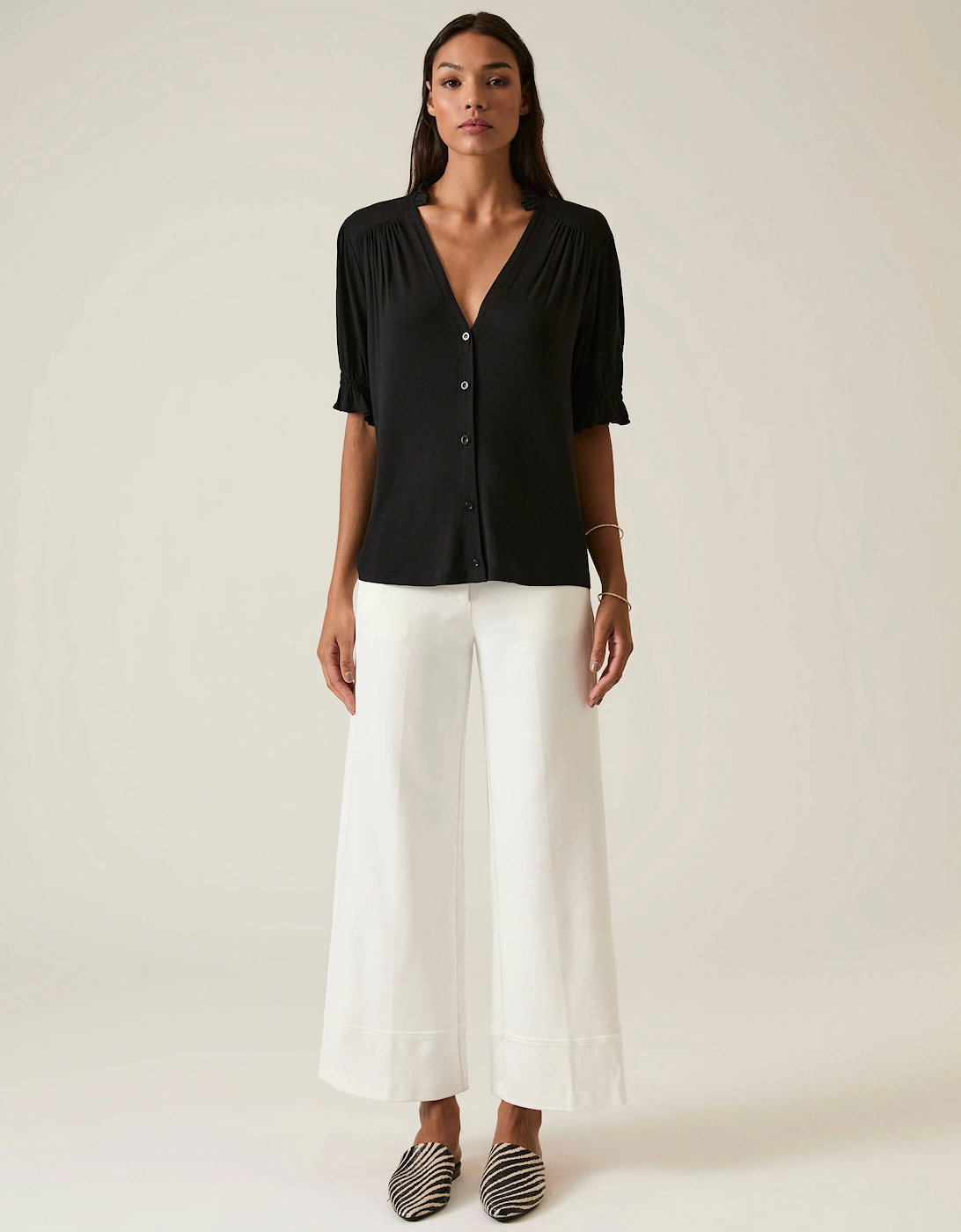 Black V-neck Jersey Blouse