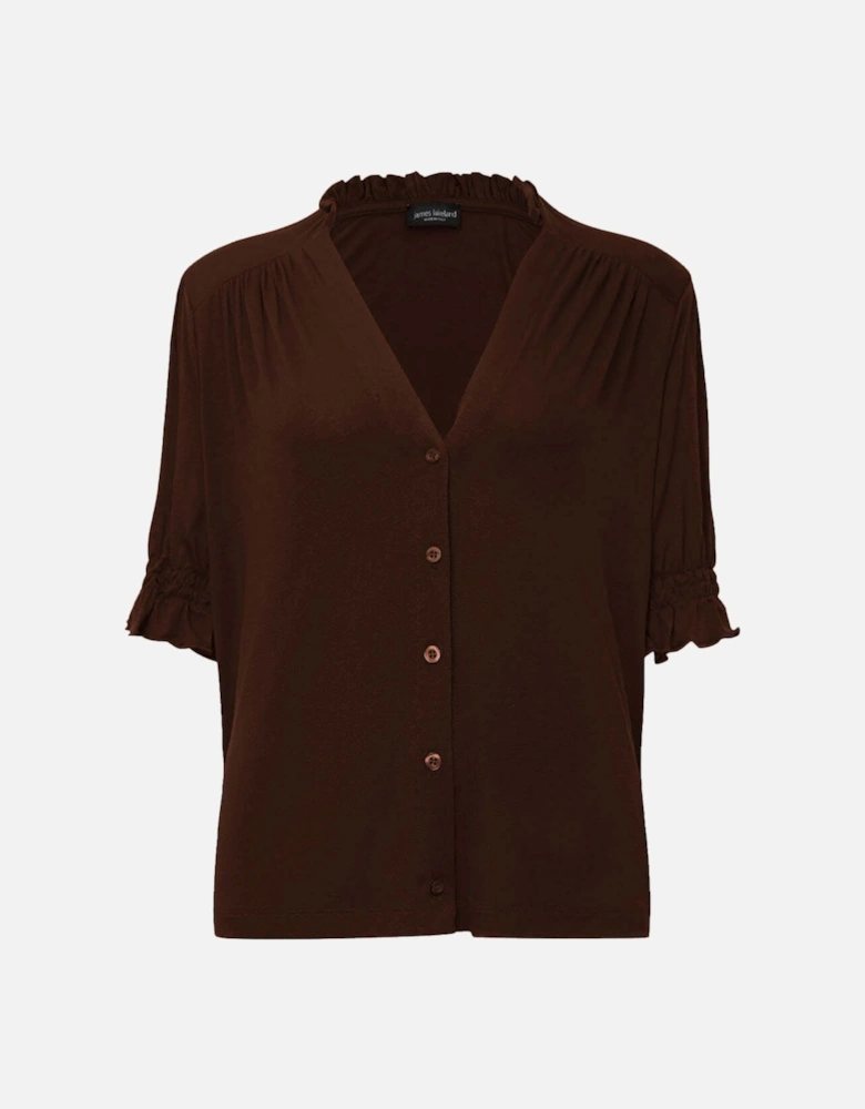 Brown V-neck Jersey Blouse